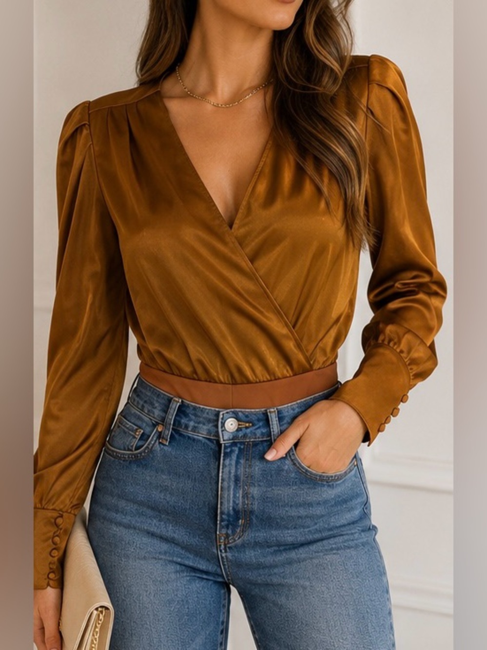 L’AGENCE Silk Blend Wrap Bodysuit – Size S/P – Worn Once – Excellent Condition 🤎 - Picture 3 of 11